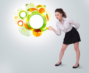 Young business woman presenting abstract copyspace