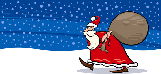 Santa Claus with sack cartoon card