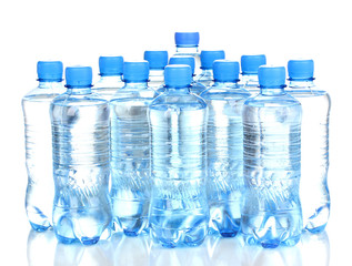 plastic bottles of water isolated on white