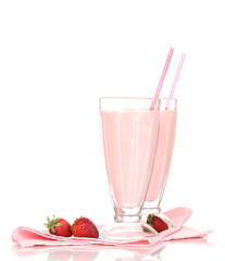 Strawberry milk shakes isolated on white