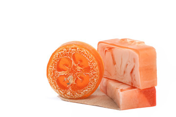 Orange soap isolated on white background