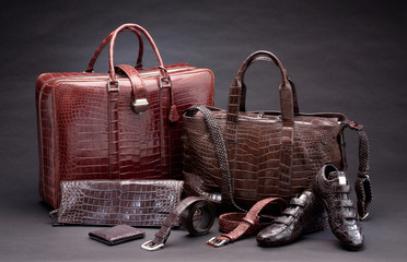 Set of products which made of crocodile leather