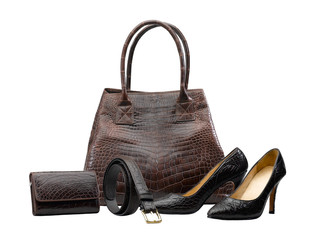 Set of fashion products  which made of crocodile leather