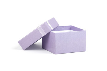 Opened purple box, isolated on white background