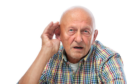 Senior man hard of hearing