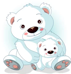 Papier Peint photo Lavable Ours Maman et bébé ours polaire