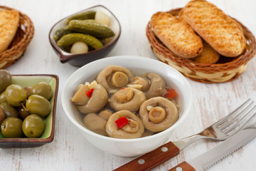 marinated mushrooms, cucumbers and olives