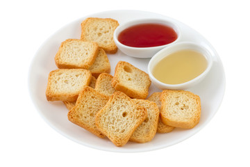 Fototapeta premium toasts with honey and jam on the plate
