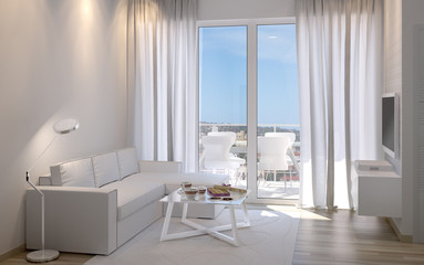 Modern interior with sofa and window 3D