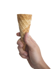Mano con cono gelato vuoto