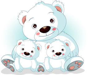 Maman ours polaire et deux bébés