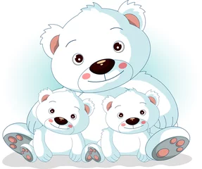 Crédence de cuisine en verre imprimé Ours Maman ours polaire et deux bébés