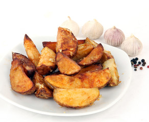 Portion of fresh baked sweet potato wedges