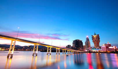 Macau cityscape of bridge and skyscraper Macao, Asia.