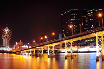 Fototapeta na wymiar Macao cityscape with famous landmark of casino skyscraper and br