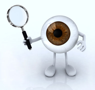 eye with his arms and legs with a magnifying glass