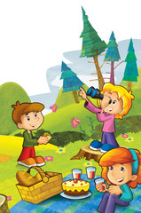 Obraz na płótnie Canvas Piknik w lesie - ilustracja dla dzieci