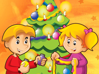 Kids having fun decorating - illustration for the children