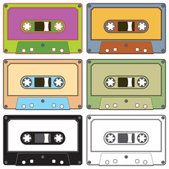 Audio tapes, Realistic illustration of colorful radio cassettes tapes, vector
