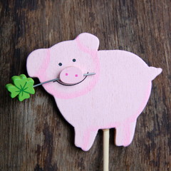Glücksschwein mit Kleeblatt - Grußkarte Viel Glück