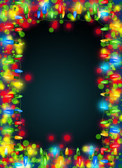 Christmas lights frame on dark background.Decorative garland