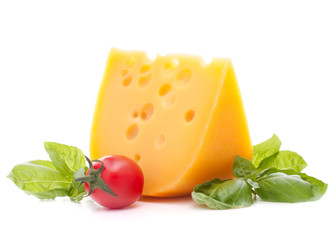 Cheese and basil leaves still life