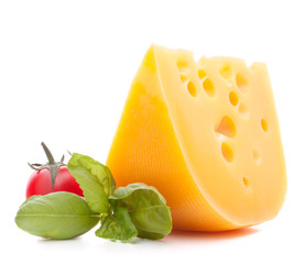 Cheese and basil leaves still life