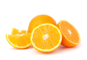 Sliced orange fruit segments  isolated on white background