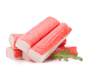 Crab sticks group and rucola leaf