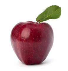 Sweet red apple with green leaf
