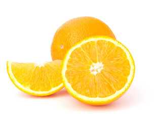 Sliced orange fruit segments  isolated on white background
