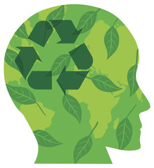 Human Head with Recycle Symbol Illustration