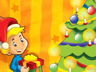 Happy kid giving a present