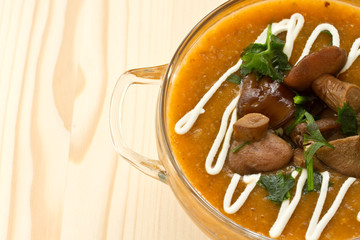 pumpkin soup with mushrooms