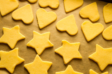 Homemade Christmas cookies on a baking tray