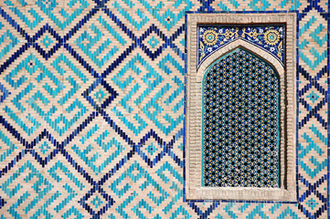 Ornate window on a Madrassa at The Registan, Samarkand.