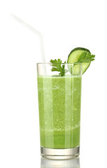 Green vegetable juice isolated on white