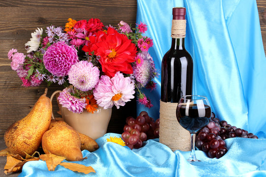 Wonderful autumn still life with fruit and wine