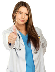 A female doctor showing ok