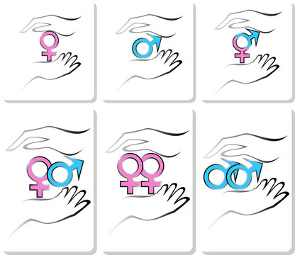 male and female symbols in the hands