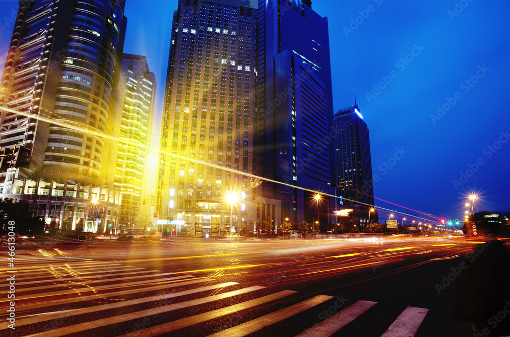 Poster Shanghai Pudong road light trails