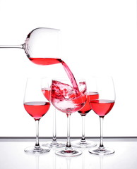 A set of six wine glasses.