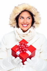 Beautiful christmas girl with gifts.