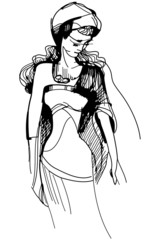 sketch beautiful slender blonde with long hair