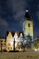 Evening view of New Town Hall in Prague, Czech Republic