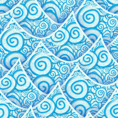 seamless pattern blue cyan sea wave