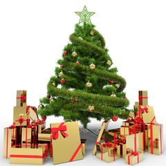 Christmas Tree and Gifts. Over white background.4 © Soulline