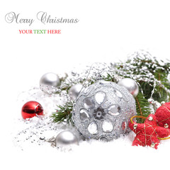 Christmas background with silver and red decoration