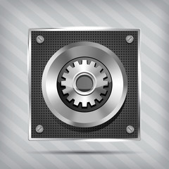 metallic icon with gear on knob on striped background