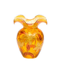 Yellow stain glass vase with flower pattern isolated